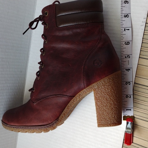 Timberland Tillston Burgundy and Brown Heeled Boots with Lace-up Detail 11 - Picture 10 of 11